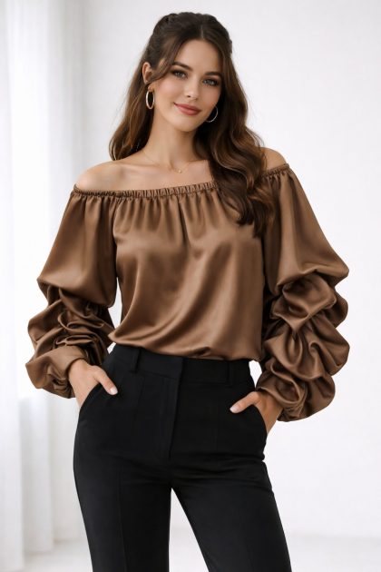 Γυναικεία Σατέν Μπλούζα Off-Shoulder.